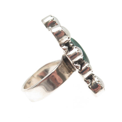 925 Sterling Silver Vintage Real Malachite & Pearl Statement Ring Size 9