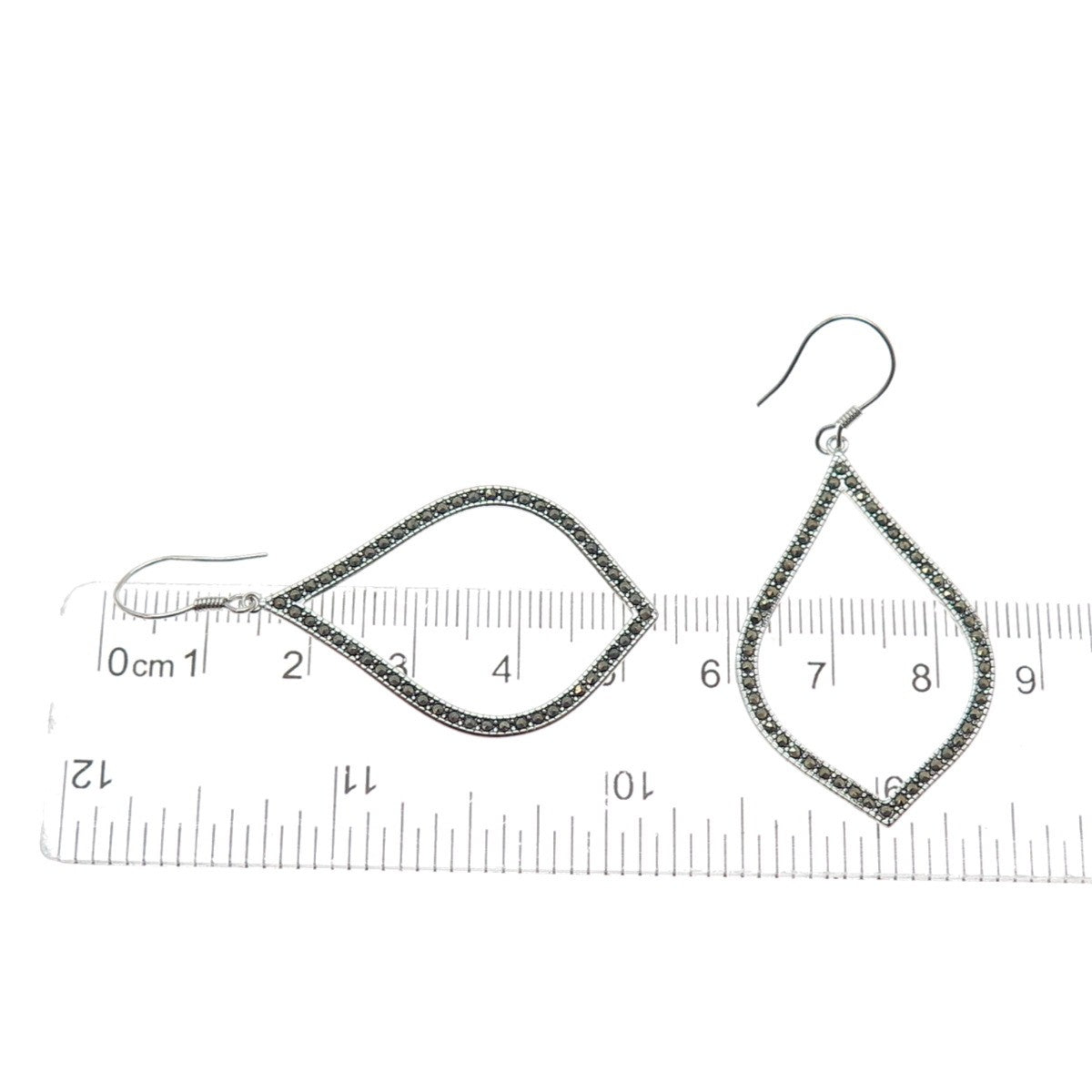 925 Sterling Silver Real Marcasite Modernist Dangle Earrings