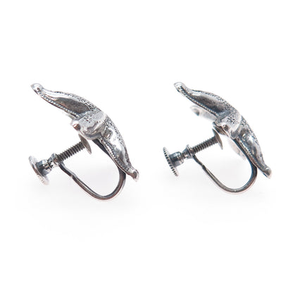 BEAU 925 Sterling Silver Antique Art Deco Starfish Oxidized Screw Back Earrings