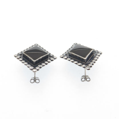 CHAPAL ZENRAY Sterling Silver Vintage Real Black Onyx Beaded Oxidized Earrings