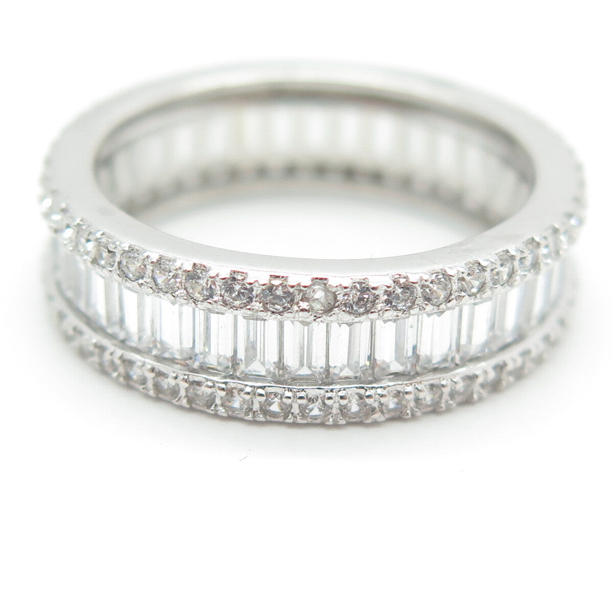 925 Sterling Silver Emerald & Round-Cut C Z All Around Eternity Ring Size 7.25