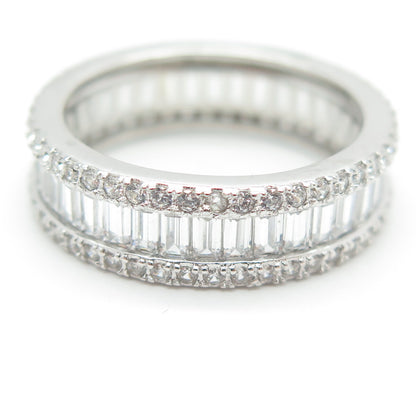 925 Sterling Silver Emerald & Round-Cut C Z All Around Eternity Ring Size 7.25