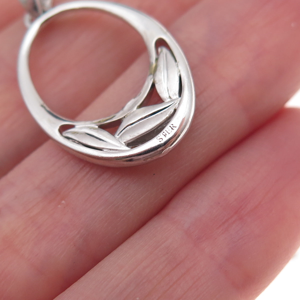 925 Sterling Silver 14K Gold Vintage Modernist Floral Leaf Charm Pendant