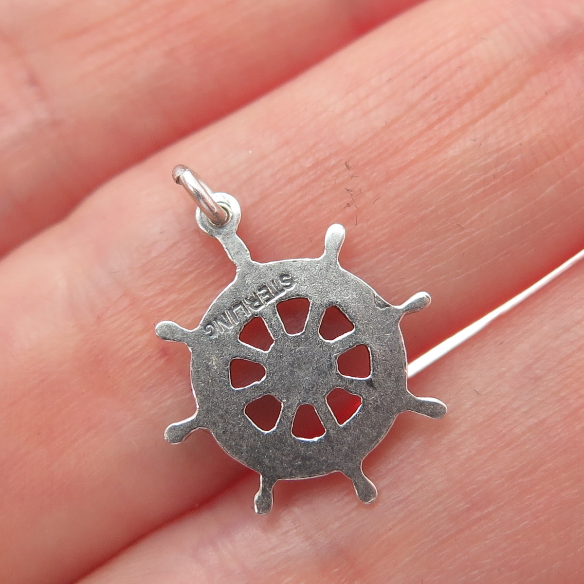 925 Sterling Silver Vintage Ship Wheel Oxidized Minimalist Charm Pendant