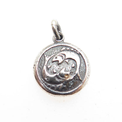 925 Sterling Silver Vintage Pisces Zodiac Dragon Chinese Horoscope Mini Pendant