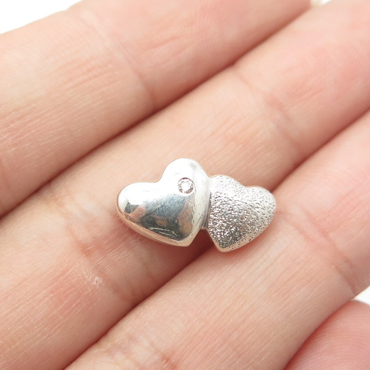 925 Sterling Silver Real Diamond Accent Heart Couple Slide Pendant
