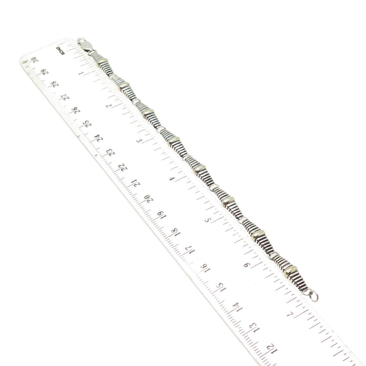 925 Sterling Silver 2-Tone Vintage Ribbed Bar Link Oxidized Bracelet 6.75"