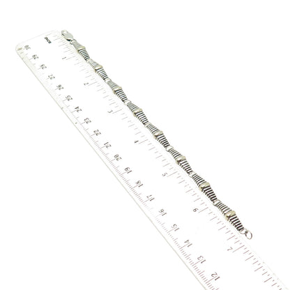 925 Sterling Silver 2-Tone Vintage Ribbed Bar Link Oxidized Bracelet 6.75"