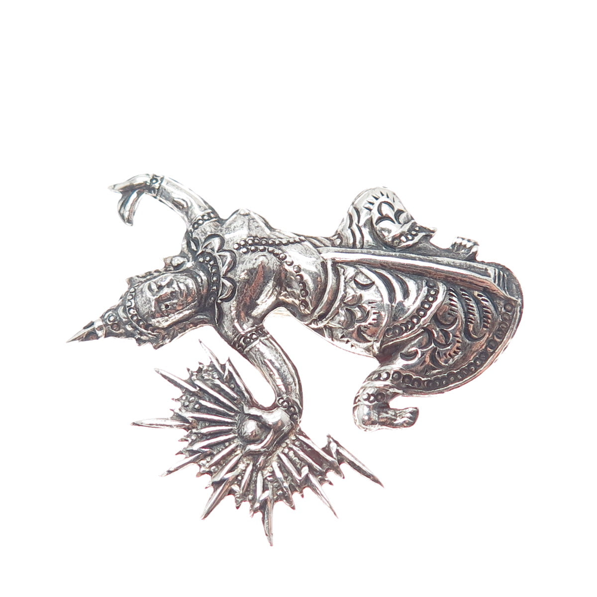 925 Sterling Silver Antique KA Artisan Siam Hindu Goddess Oxidized Pin Brooch
