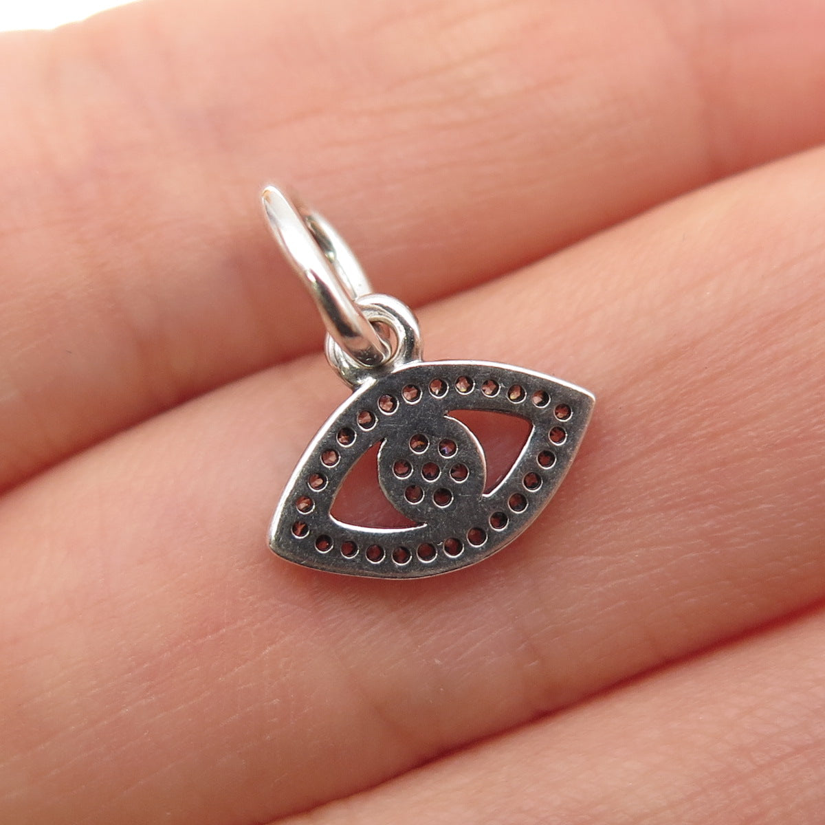 PANDORA 925 Sterling Silver Round-Cut C Z Evil's Eye Dangle Charm Mini Pendant