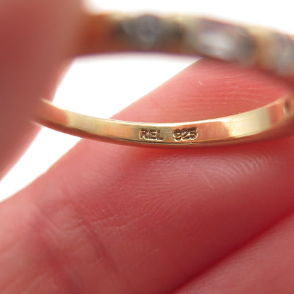 925 Sterling Gold Plated Round & Tapered Baguette-Cut C Z Engagement Ring Size 6