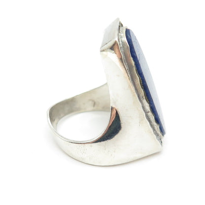 925 Sterling Silver Vintage Real Sodalite Modernist Statement Ring Size 7.5