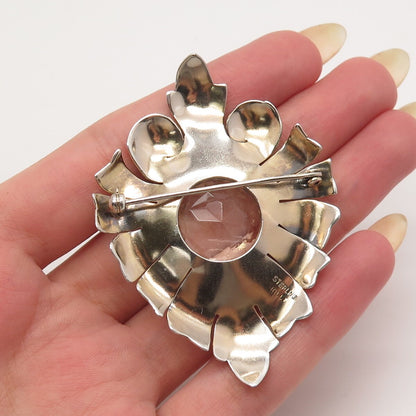 925 Sterling Silver Antique E. Waller Crystal Modernist Pin Brooch