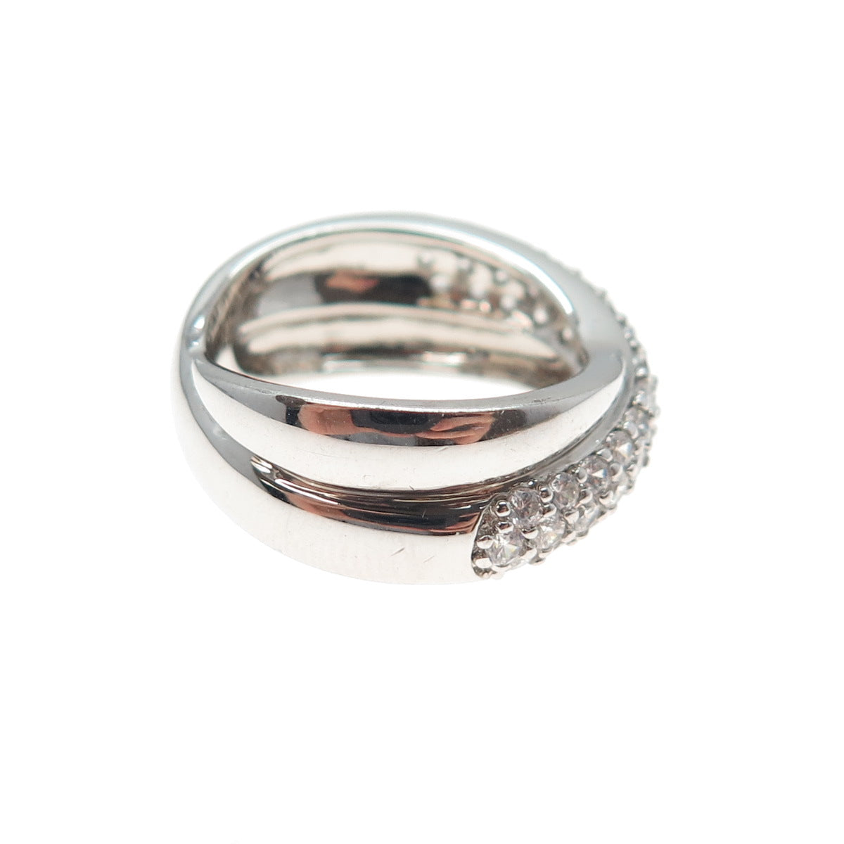 925 Sterling Silver Round-Cut C Z Interlocked Crisscross Ring Size 5.25