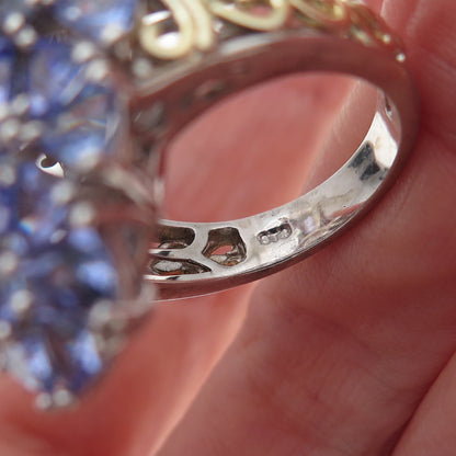 Chuck Clemency Sterling Silver 2-Tone Real Multi-Cut Tanzanite Ring Size 8.25