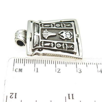 800 Silver Vintage Egyptian Symbols Scarab & Ankh Reversible Oxidized Pendant