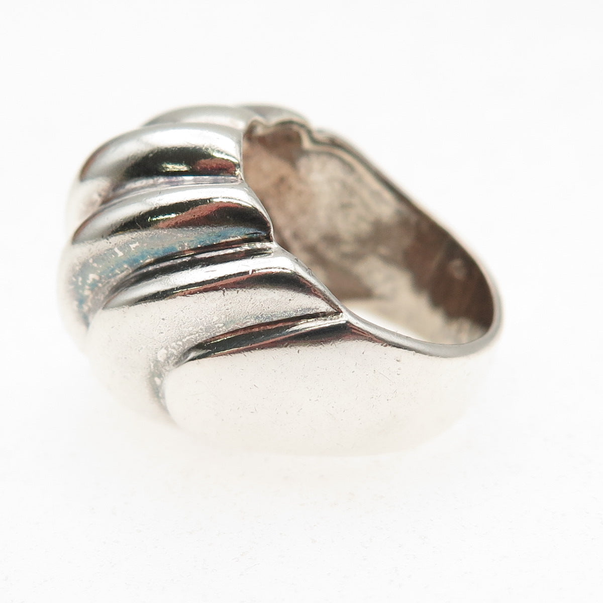 925 Sterling Silver Vintage Modernist Ribbed Dome Oxidized Ring Size 5