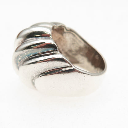 925 Sterling Silver Vintage Modernist Ribbed Dome Oxidized Ring Size 5