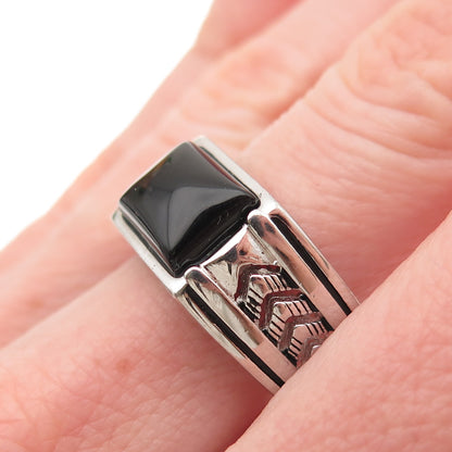 CHIMODA 925 Sterling Silver Real Black Onyx Arrow Ring Size 10.25