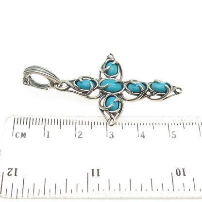 CAROLYN POLLACK 925 Sterling Vintage Sleeping Beauty Turquoise Cross Pendant