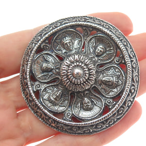 835 Silver Antique Scandinavian King & Cherub Oxidized Pin Brooch