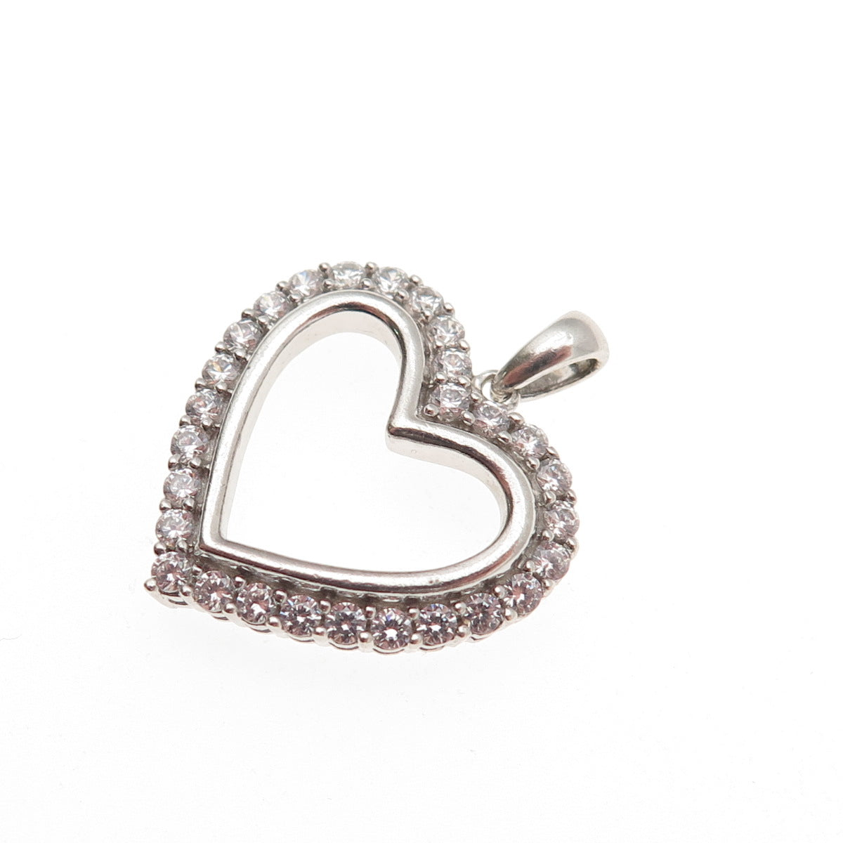 JH Young 925 Sterling Silver Round-Cut C Z Heart Mini Charm Pendant