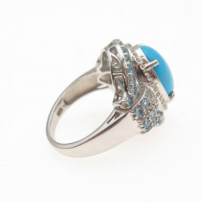 Chuck Clemency 925 Sterling Silver Real Turquoise White & Blue Topaz Ring Size 8