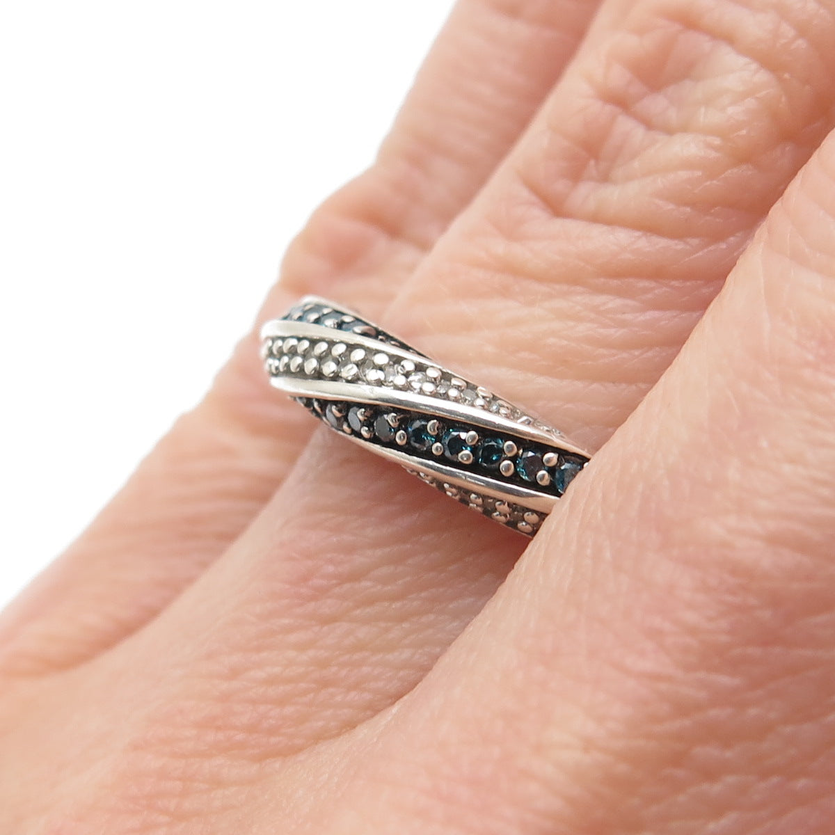 JANE SEYMOUR Sterling Silver Real Round-Cut Blue & White Diamond Ring Size 6.25