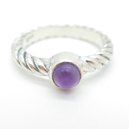 925 Sterling Silver Vintage Real Amethyst Gemstone Twisted Ring Size 6.5