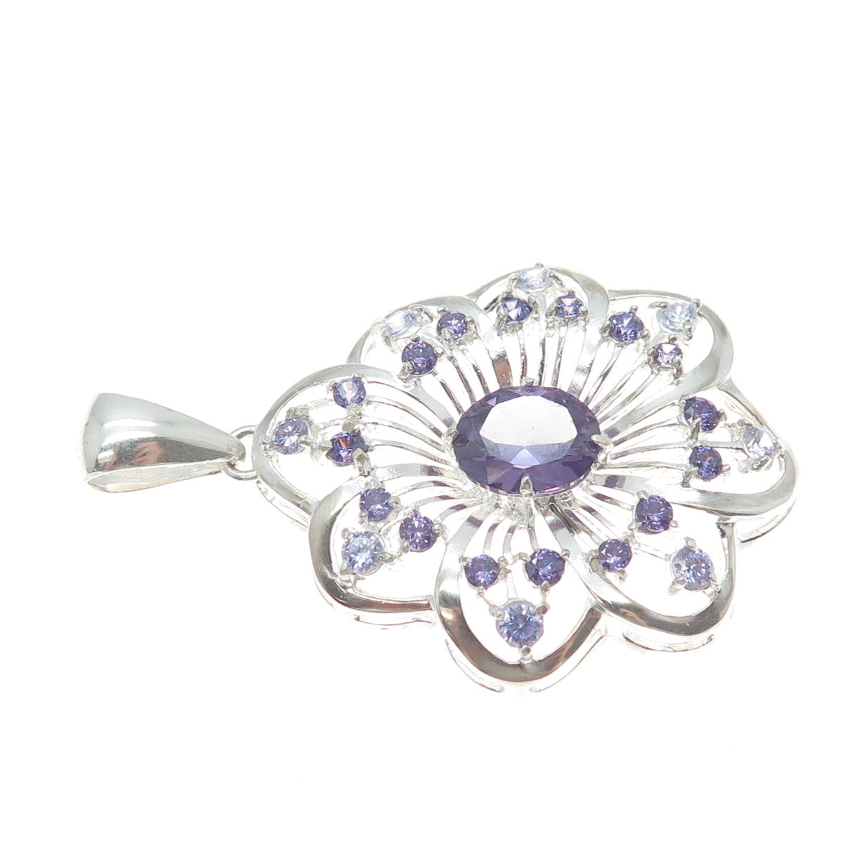 RIDER 950 Silver Vintage Real Amethyst Gemstone Floral Pendant