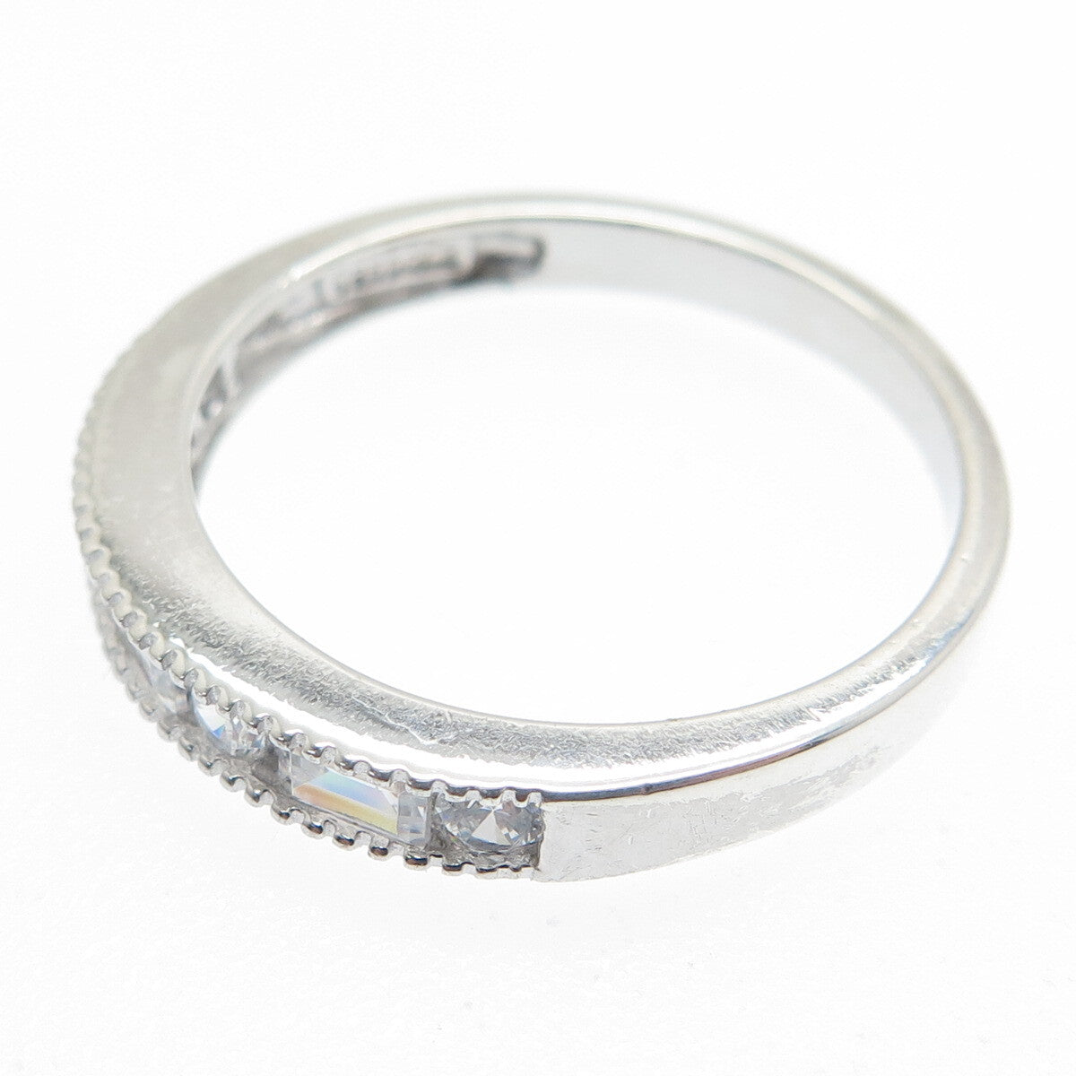 925 Sterling Silver Round & Emerald-Cut C Z Ring Size 9.25