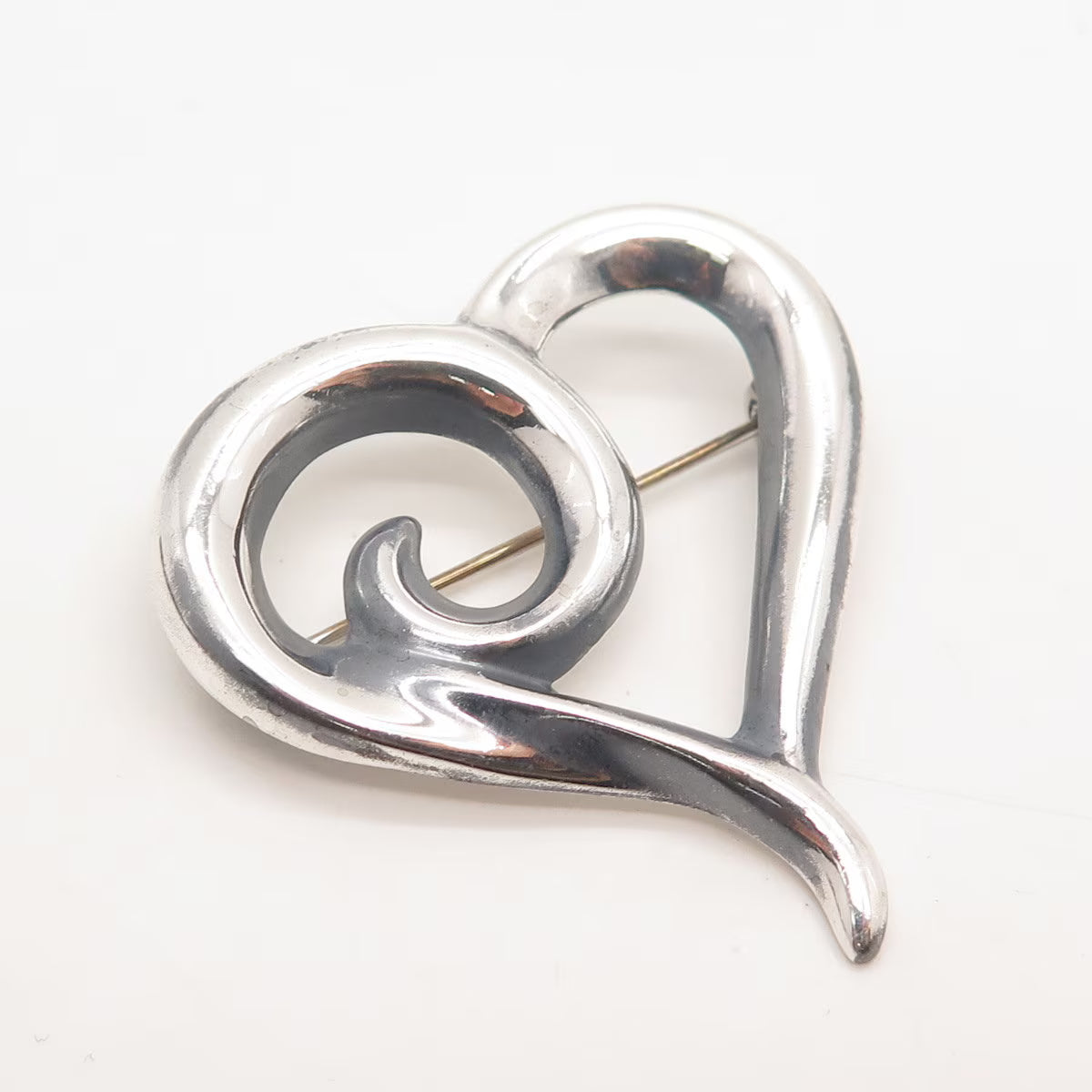 925 Sterling Silver Vintage Sunstone Imports Open Heart Pin Brooch