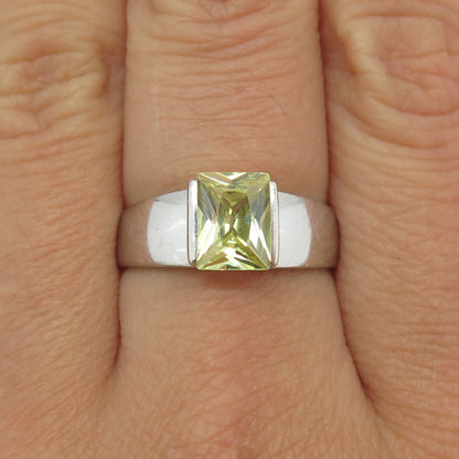 925 Sterling Silver Lemon Radiant-Cut Shaped C Z Ring Size 8.25