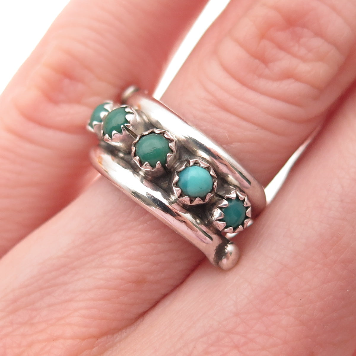 Old Pawn Sterling Vintage Southwestern Royston Turquoise Snake Eye Ring Size 5.5