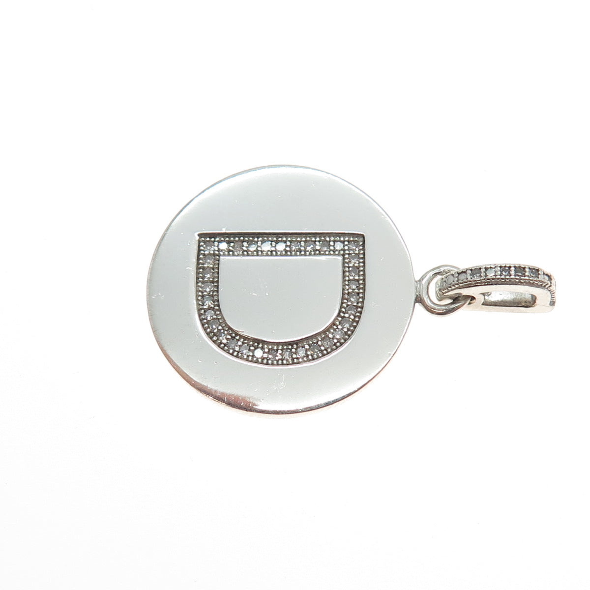 925 Sterling Silver Real Round-Cut Diamond Letter D Initial Tag Charm Pendant