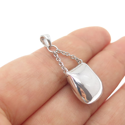 925 Sterling Silver Pear-Cut C Z Ladies Purse Locket Charm Pendant