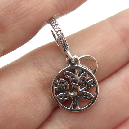PANDORA Gold & 925 Sterling Silver C Z Family Tree Dangle Charm