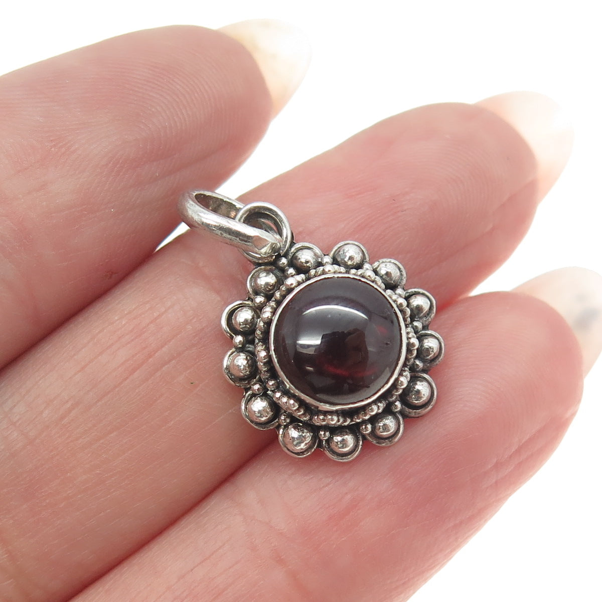 925 Sterling Silver Vintage Real Cabochon Tourmaline Floral Charm Pendant