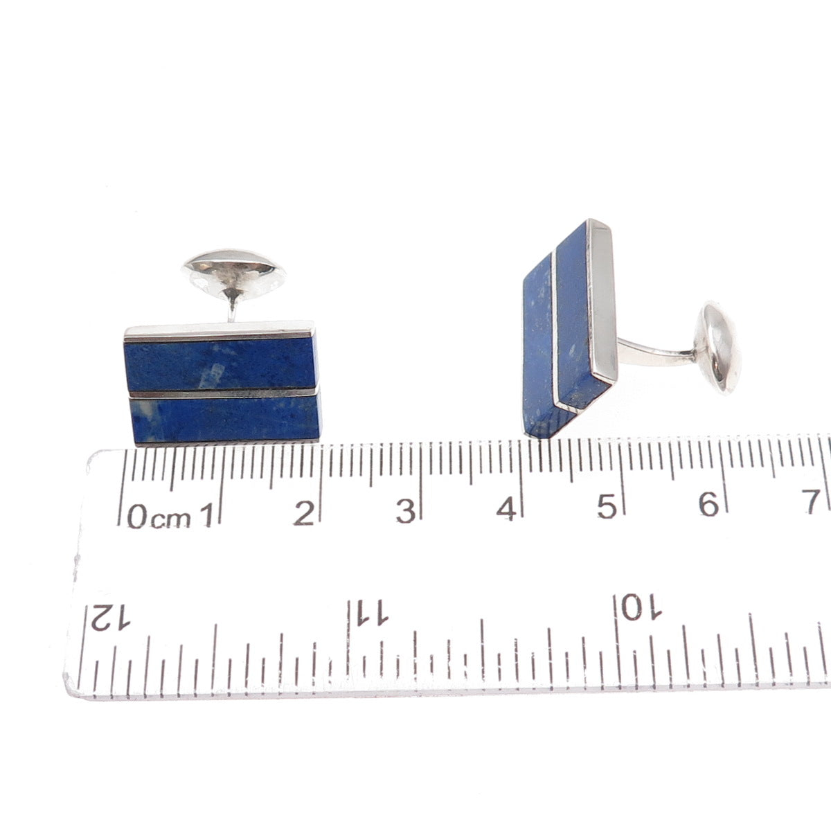 925 Sterling Silver Vintage Mexico Lapis Modernist Handcrafted Cufflinks