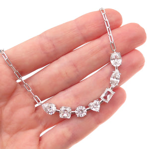 925 Sterling Silver Muti-Cut C Z Paperclip Chain Necklace 18-20"