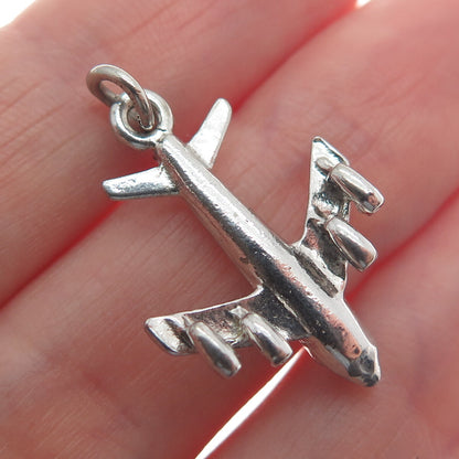 925 Sterling Silver Antique Airplane 3D Charm Pendant