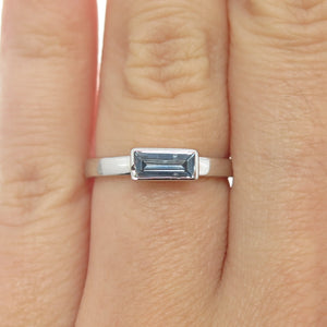 925 Sterling Silver Baguette-Cut Shaped Blue C Z Ring Size 5.75