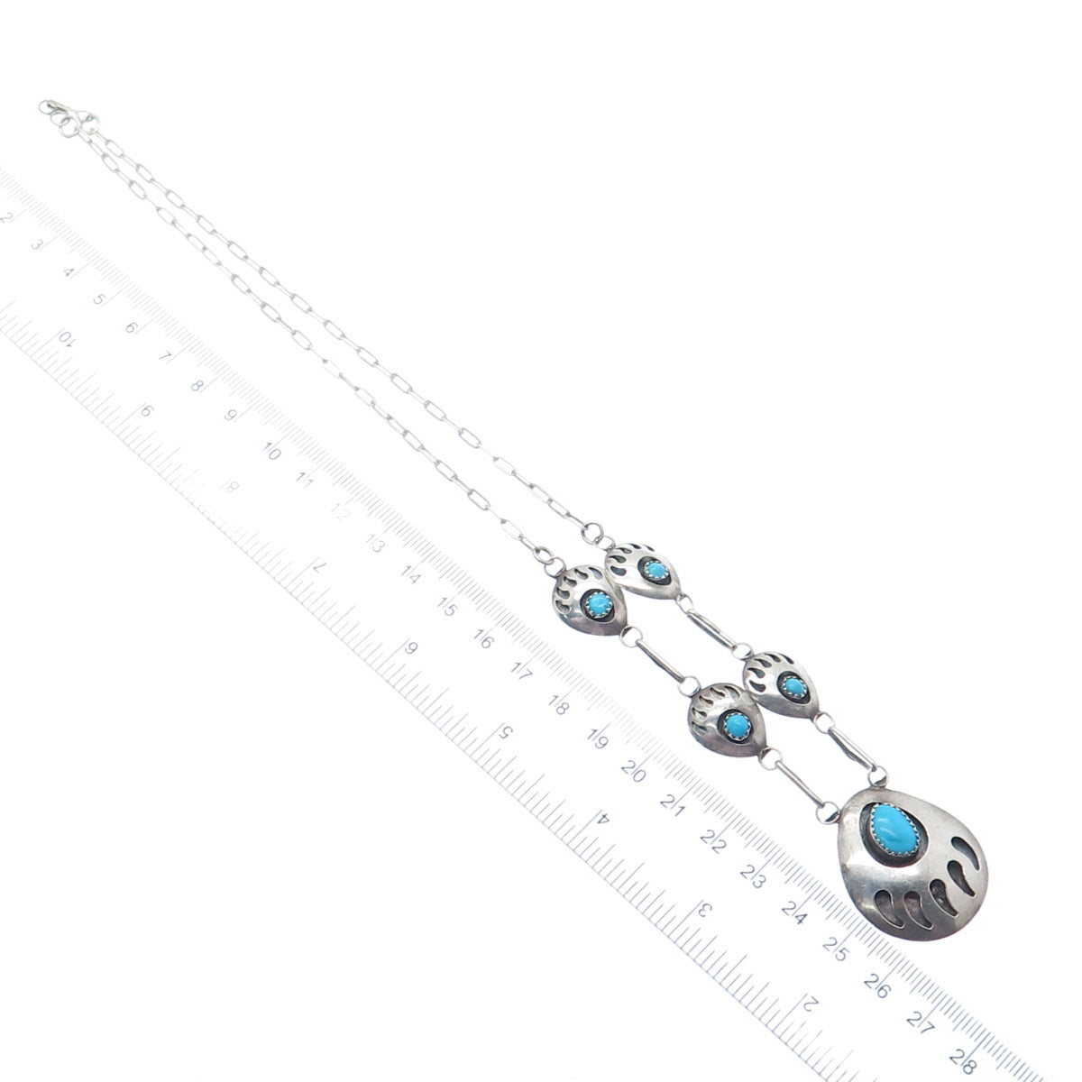 SELENA JAKE Old Pawn 925 Sterling Silver Turquoise Bear Paw Chain Necklace 18"