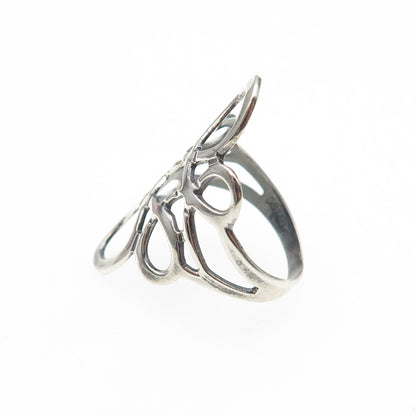 925 Sterling Silver Vintage Mexico Modernist Flower Oxidized Ring Size 6.25