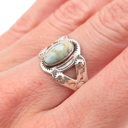 Uncas 925 Sterling Silver Vintage Real Tyrone Turquoise Oxidized Ring Size 7.75