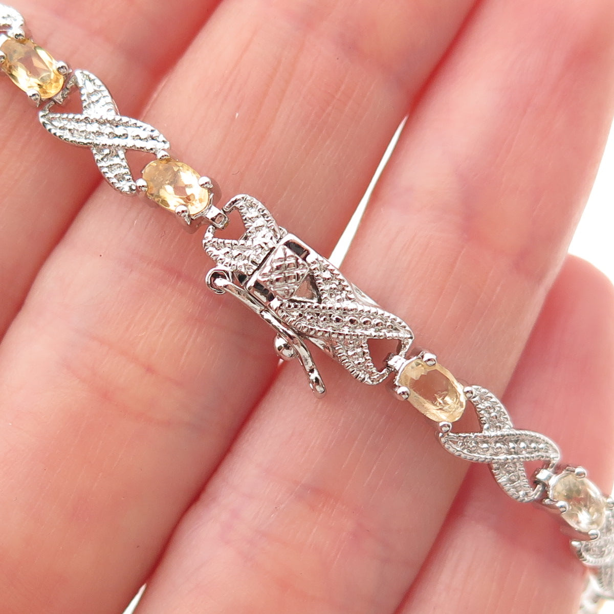 DBJ Dee Berkle 925 Sterling Real Diamond Accent Citrine Infinity Bracelet 7.25"