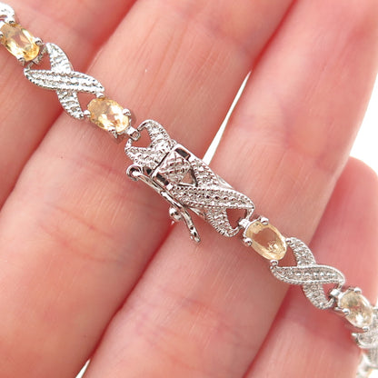 DBJ Dee Berkle 925 Sterling Real Diamond Accent Citrine Infinity Bracelet 7.25"