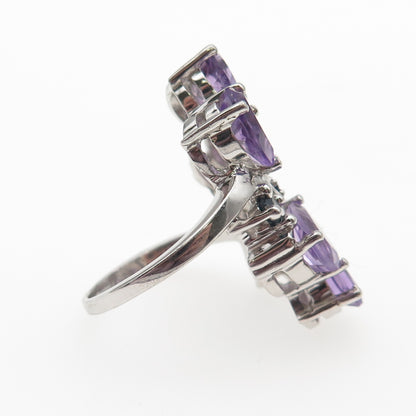 925 Sterling Silver Real Amethyst & Sapphire Cluster Ring Size 8