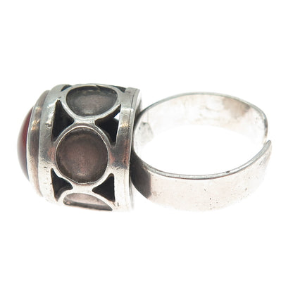 925 Sterling Silver Vintage Israel Real Carnelian Adjustable Ring Size 9