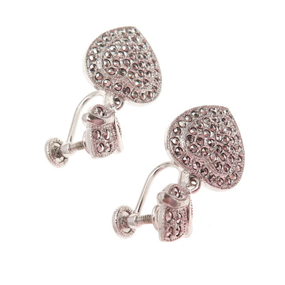 Theda 925 Sterling Silver Antique Art Deco Real Marcasite Heart Dangle Earrings